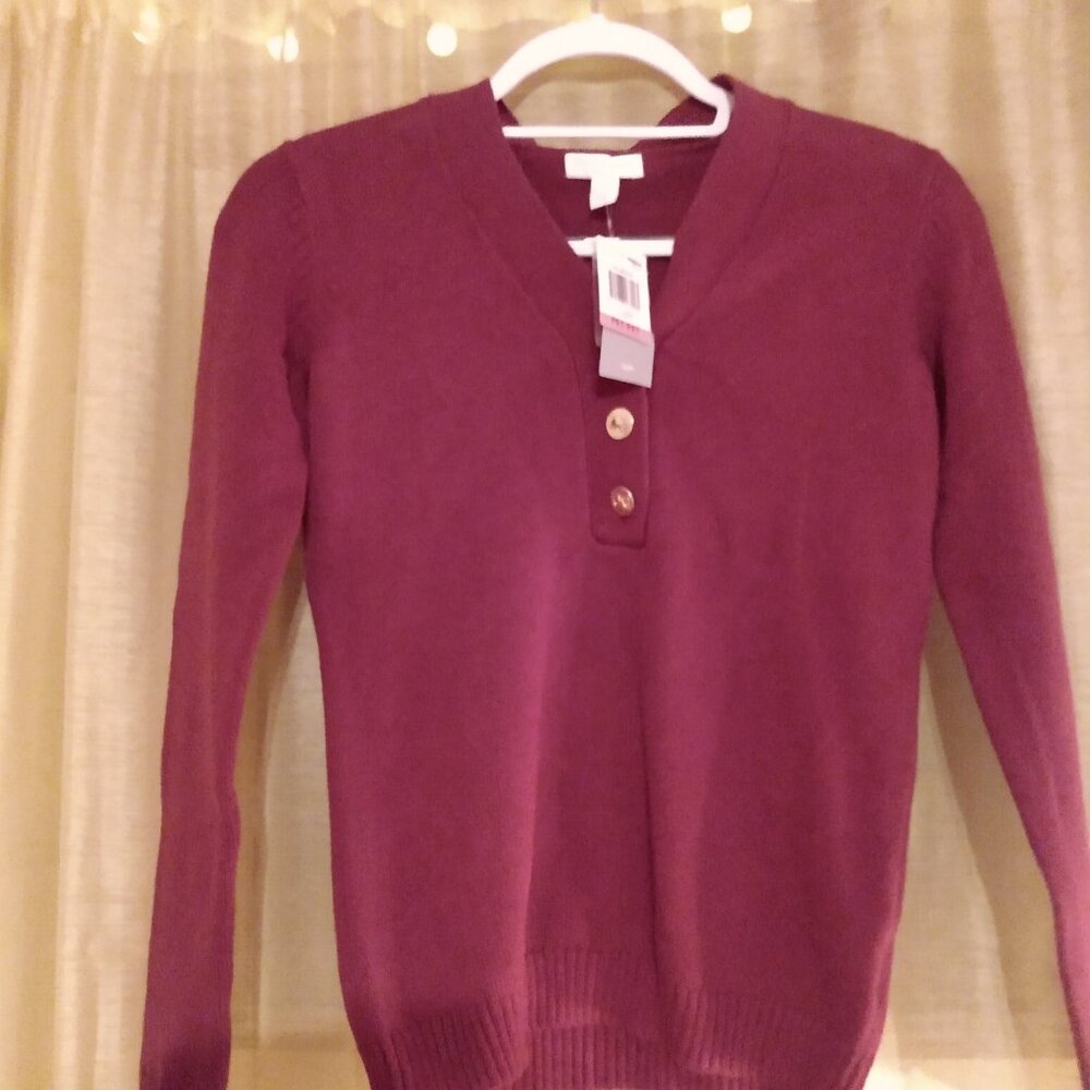Charter Club Petite V-Neck Knit Sweater Acai Berry Size P/P